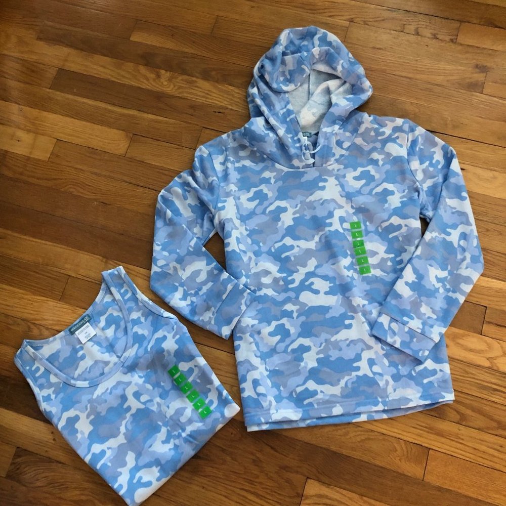 Blue Camouflage Women's Hoodie and Tank Top Set